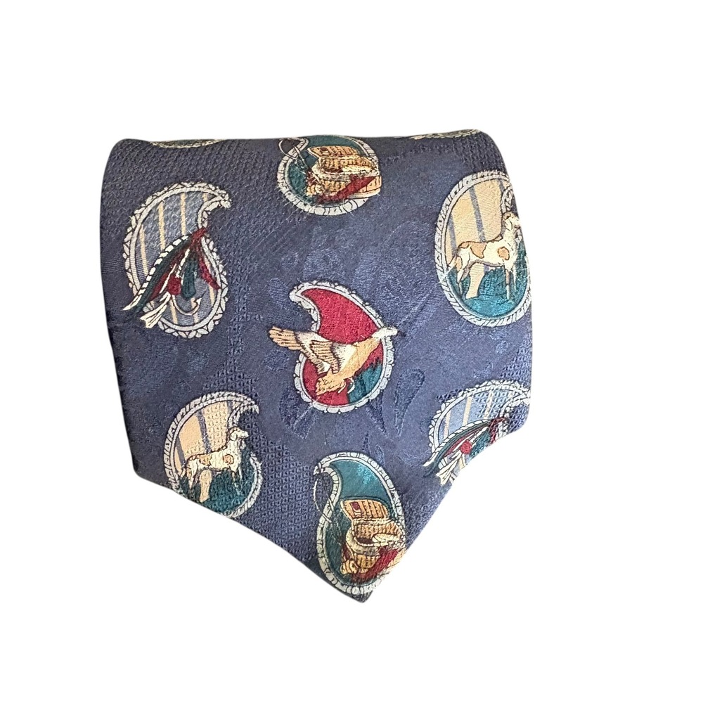Hunt Club  Silk Neck Tie Made‎ in USA – Equestrian Horse & Hunt Scene duck fish